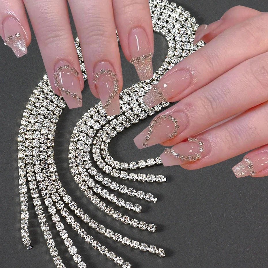 Sparkling Silver Chain Nail Art Decoration – DIY Rhinestone