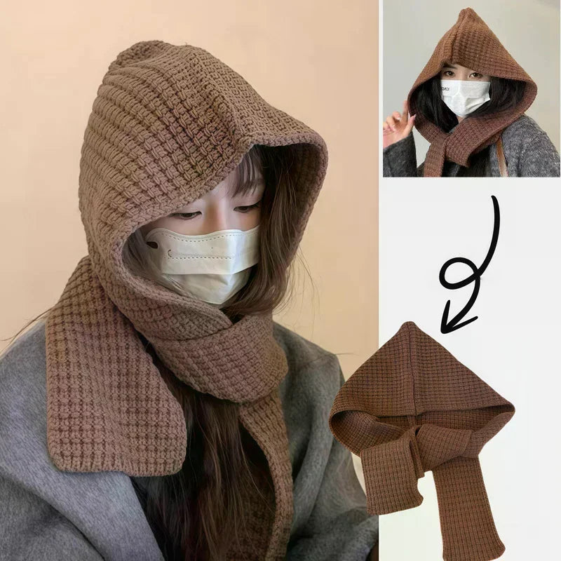 Korean Balaclava Beanie & Neck Scarf – Women's Winter Knit Hat