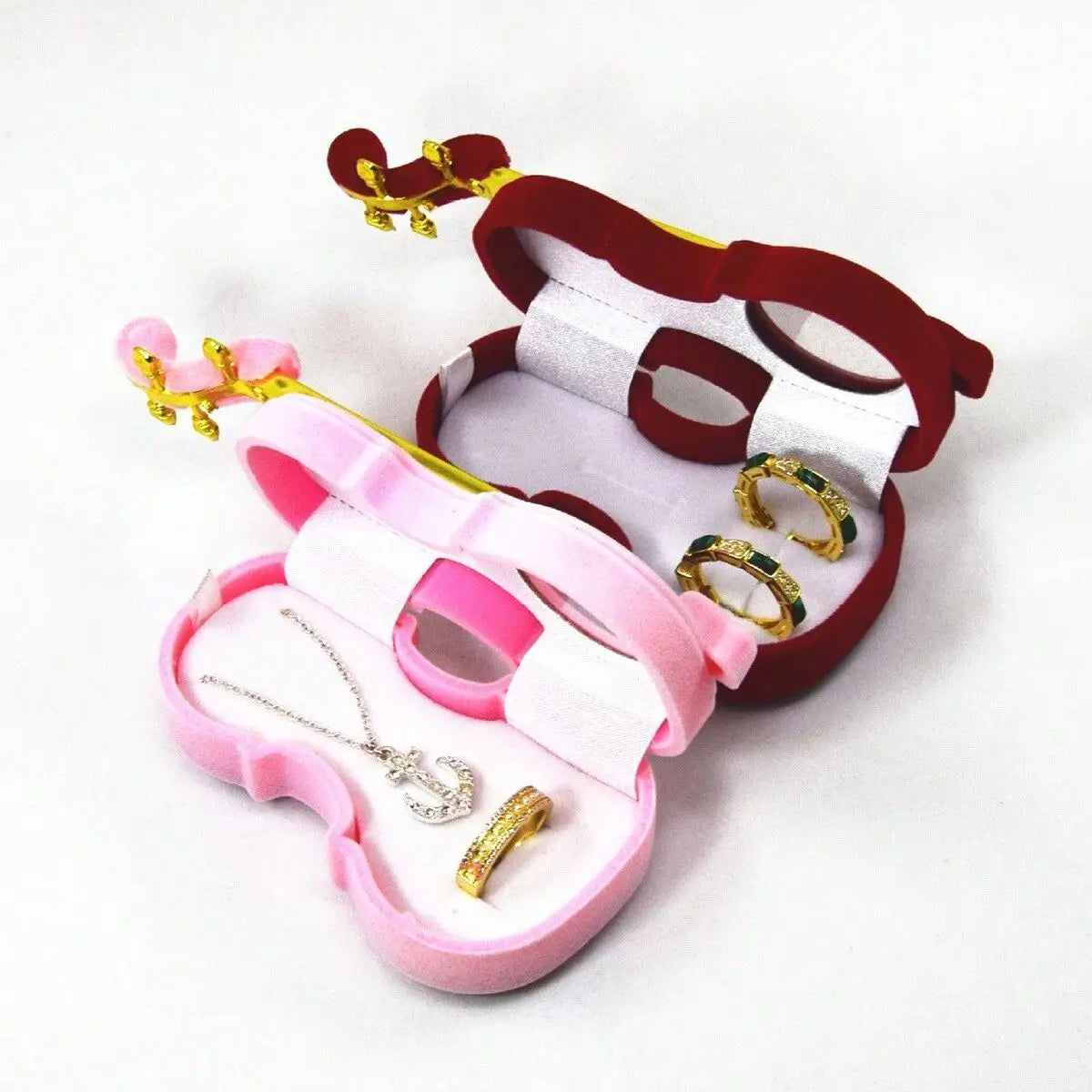 Violin Design Jewelry Box – Velvet Ring & Necklace Organizer