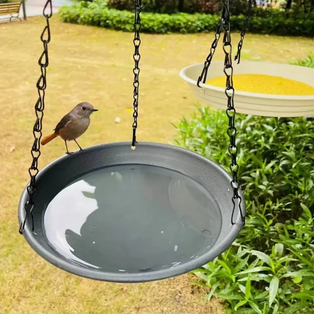 Round Hanging Bird Feeder Birdbath Tray with Chain | Garden