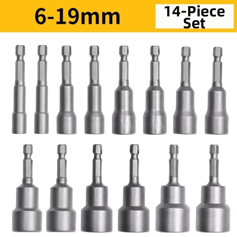 Magnetic Impact Nut Driver Set – 1/4" Hex Shank, 6–19mm