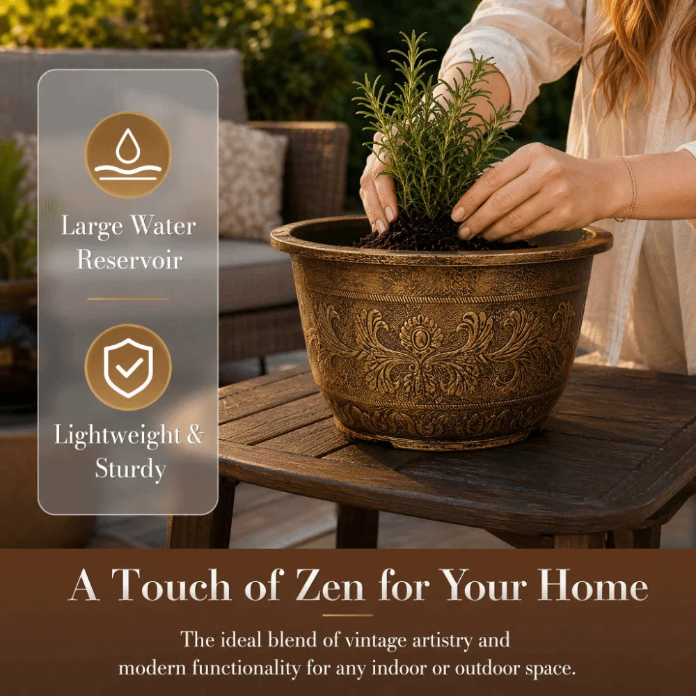 Resin Lotus Planter Pot 7.5L – Copper Bronze Retro Flower Pot