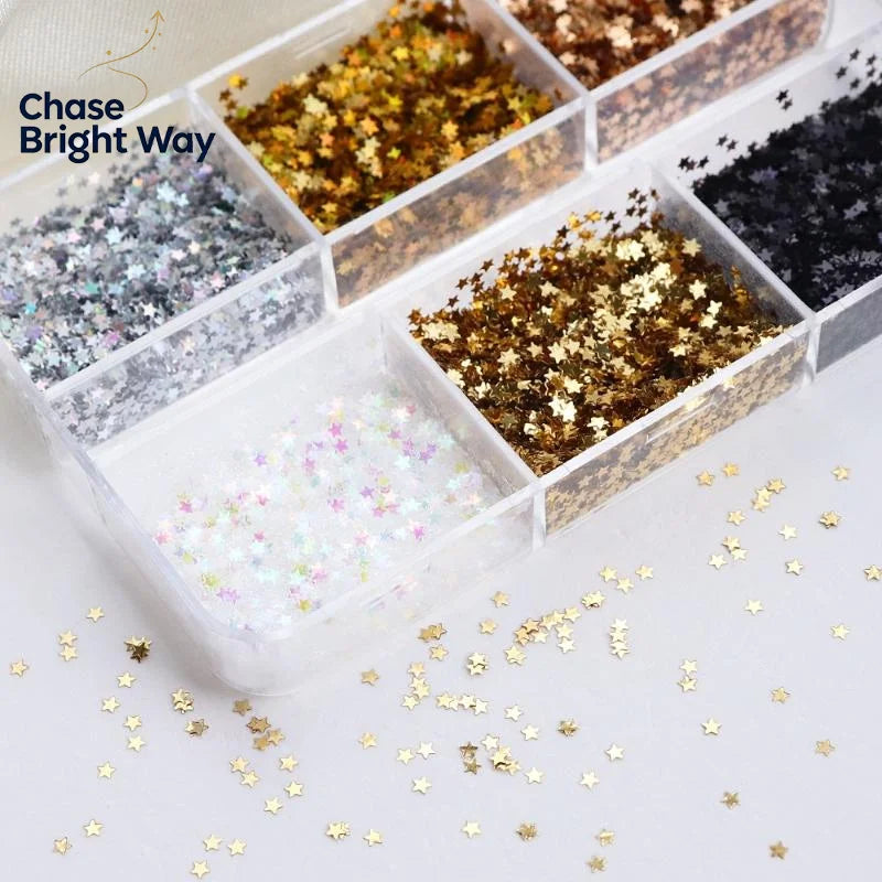 1mm Star Nail Glitter – 6-Color Pentagram DIY Nail Art Sequins