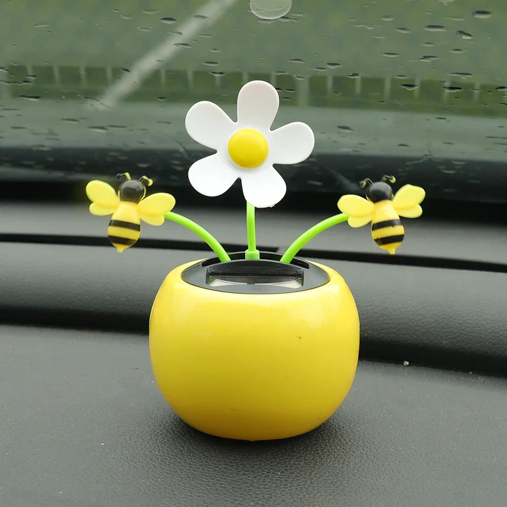 Solar Swinging Sunflower Car Decoration – Cute Bee Dashboard Ornament