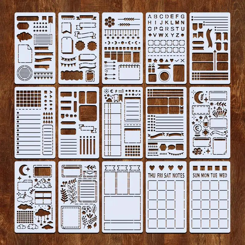 15-Piece Reusable Drawing Stencils for Journals & Scrapbooks