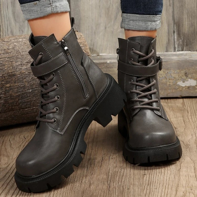 Women's Platform Ankle Boots – Punk Round Toe Moto Style