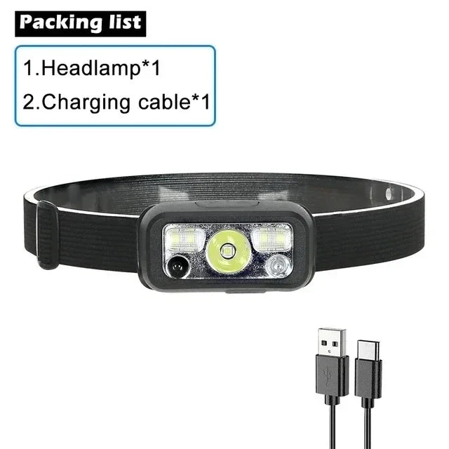 Sensor LED Headlamp Rechargeable – 6 Modes, 230° Wide Beam
