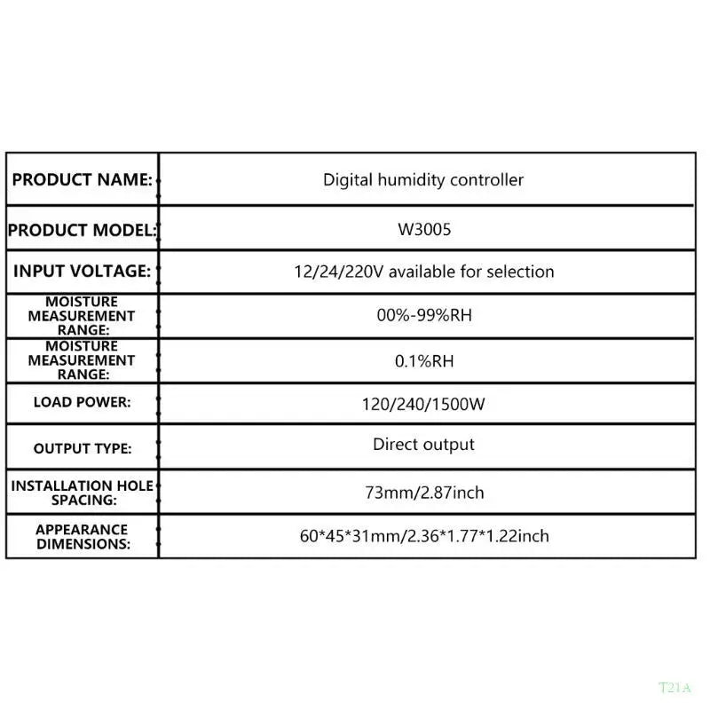 T21A Digital Humidity Controller Switch 0–99% RH Sensor