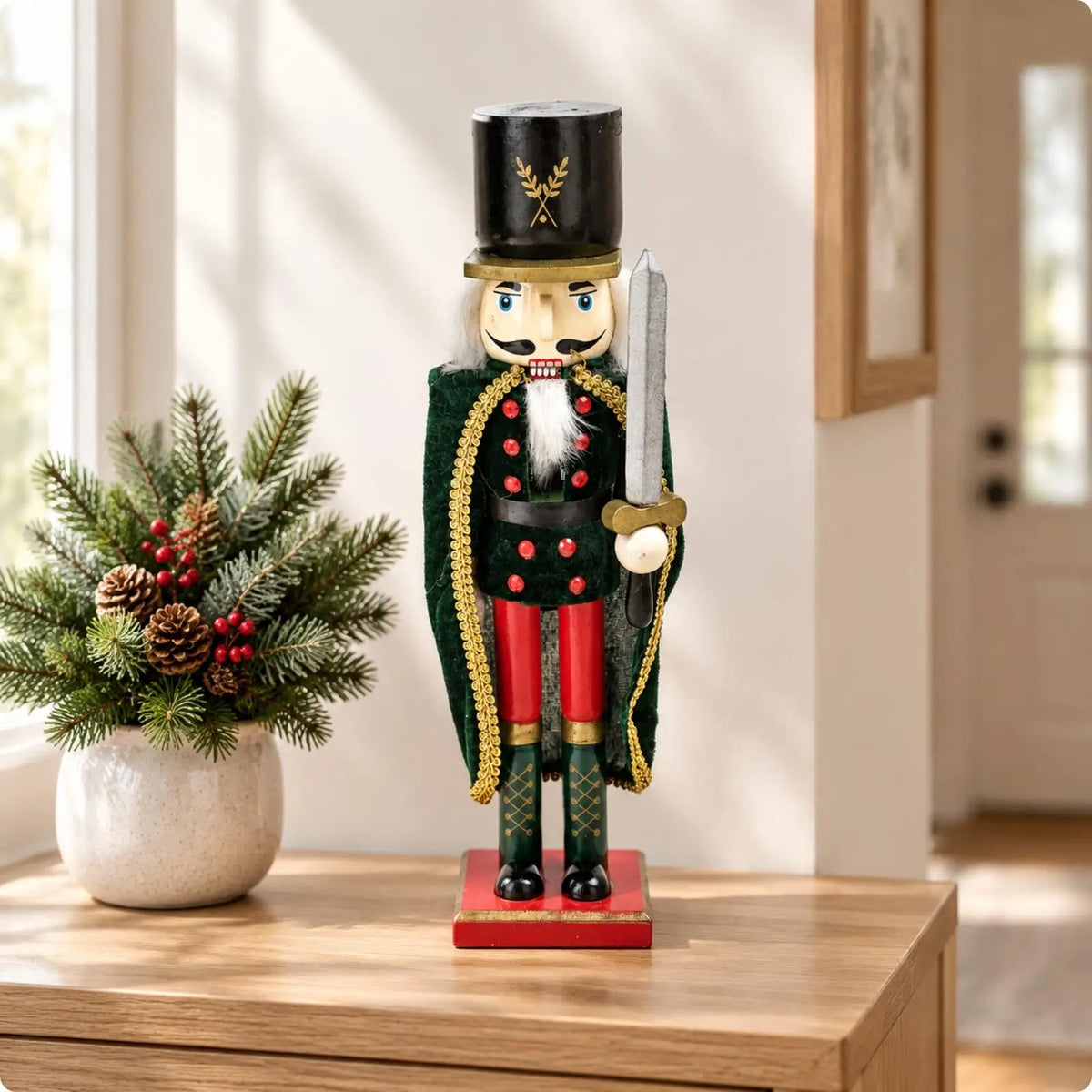 Traditional Wooden Nutcracker Soldier Figurine – 38cm Christmas Décor