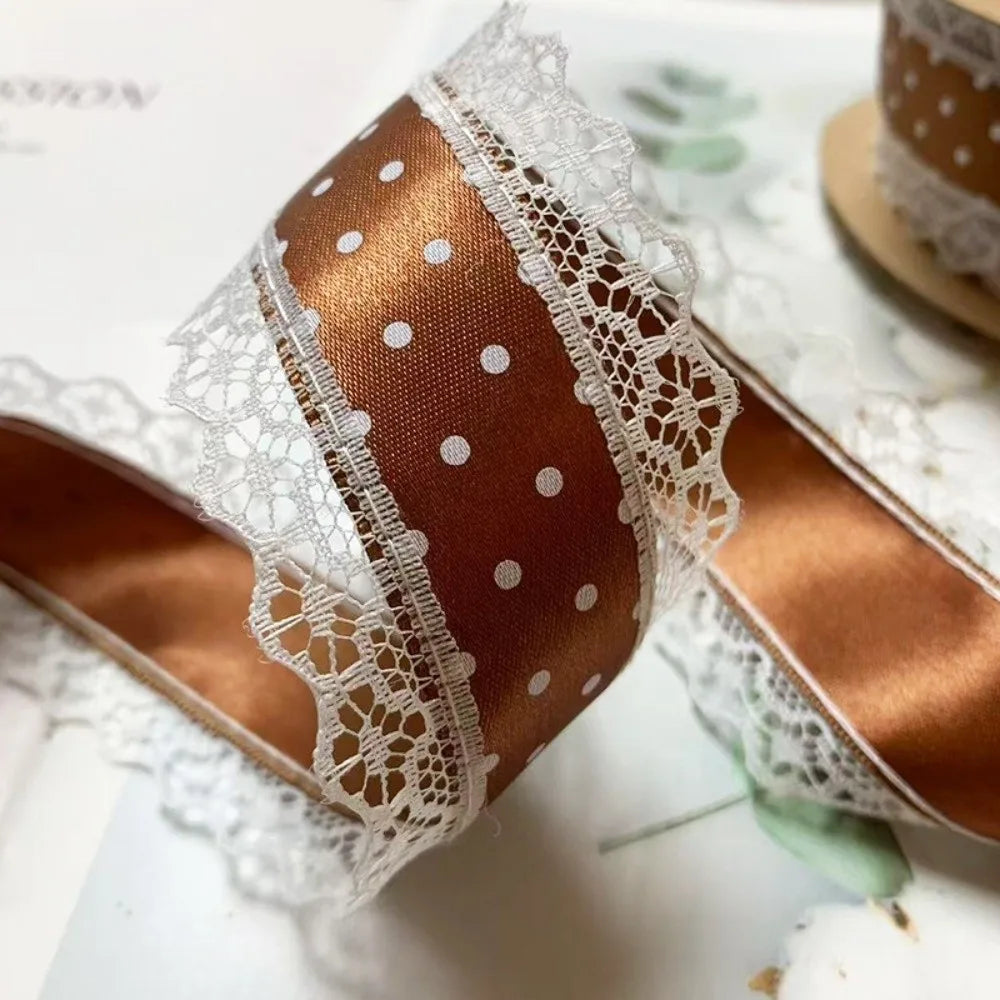Polka Dot Satin Ribbon 4cm Wide – 10 Yards White Lace Trim
