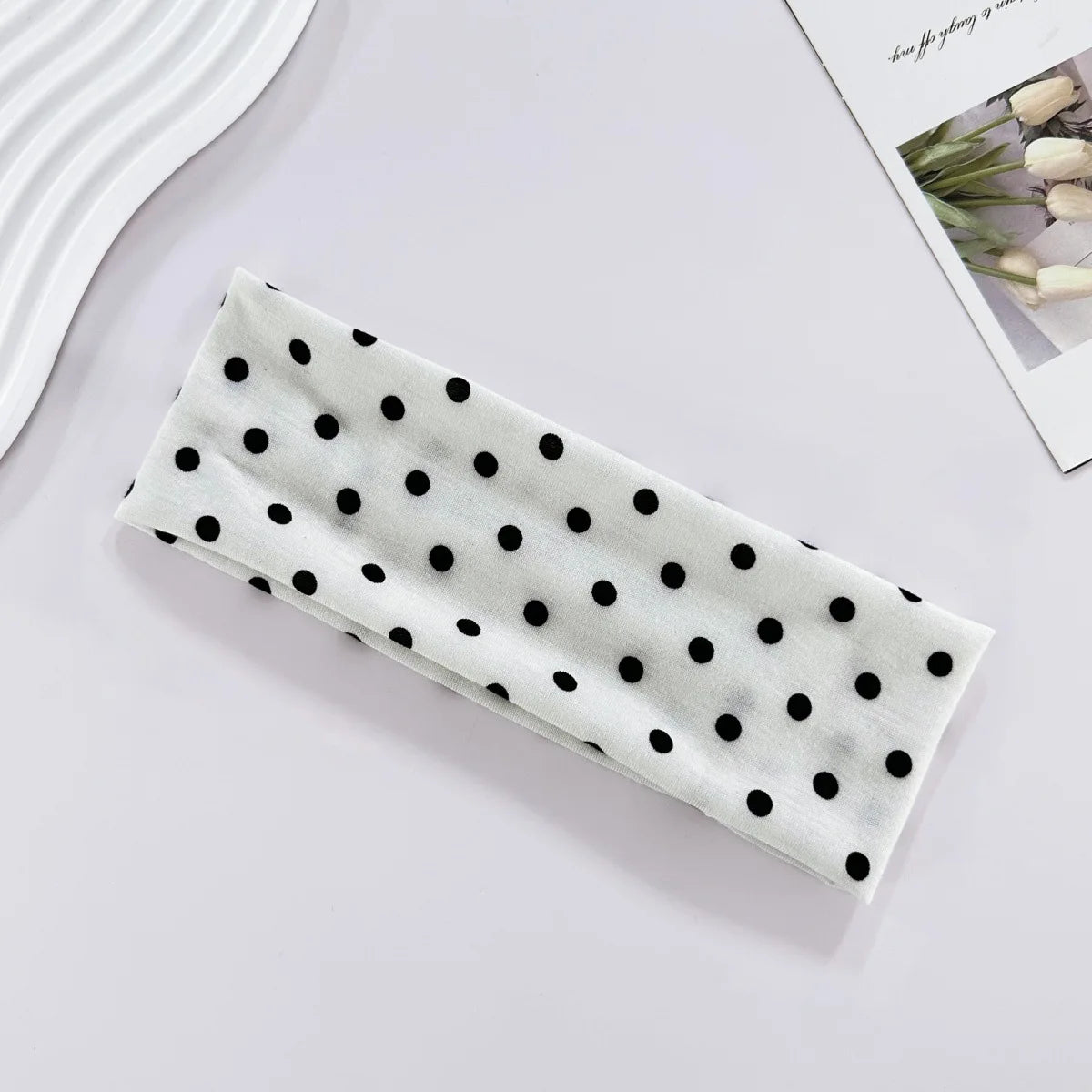 Y2K Boho Polka Dot Wide Headband – Women's Stretch Hair Wrap