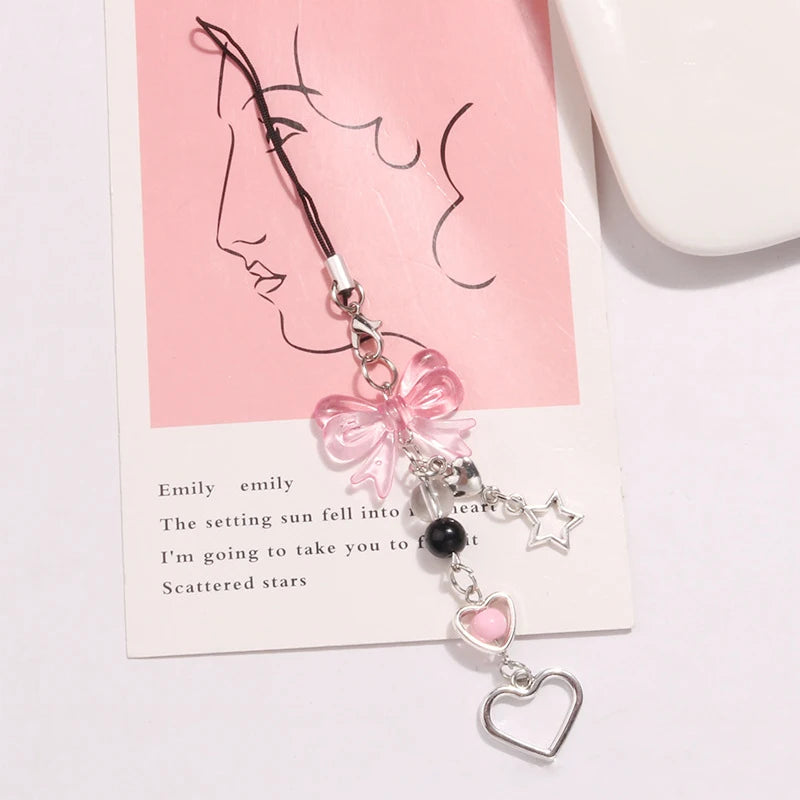 Goth Y2K Phone Charm Keychain – Bow Heart Star Kawaii Pendant