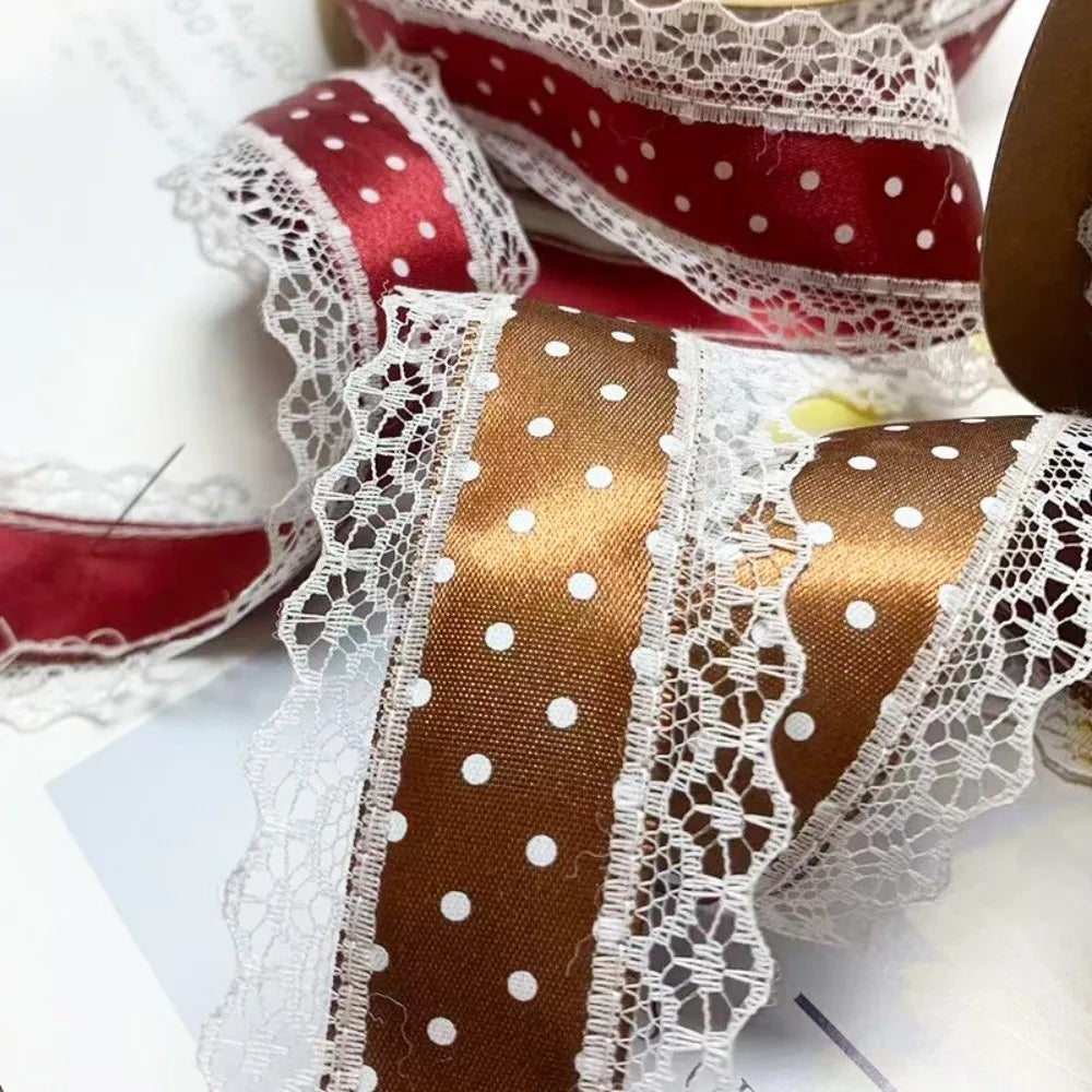 Polka Dot Satin Ribbon 4cm Wide – 10 Yards White Lace Trim
