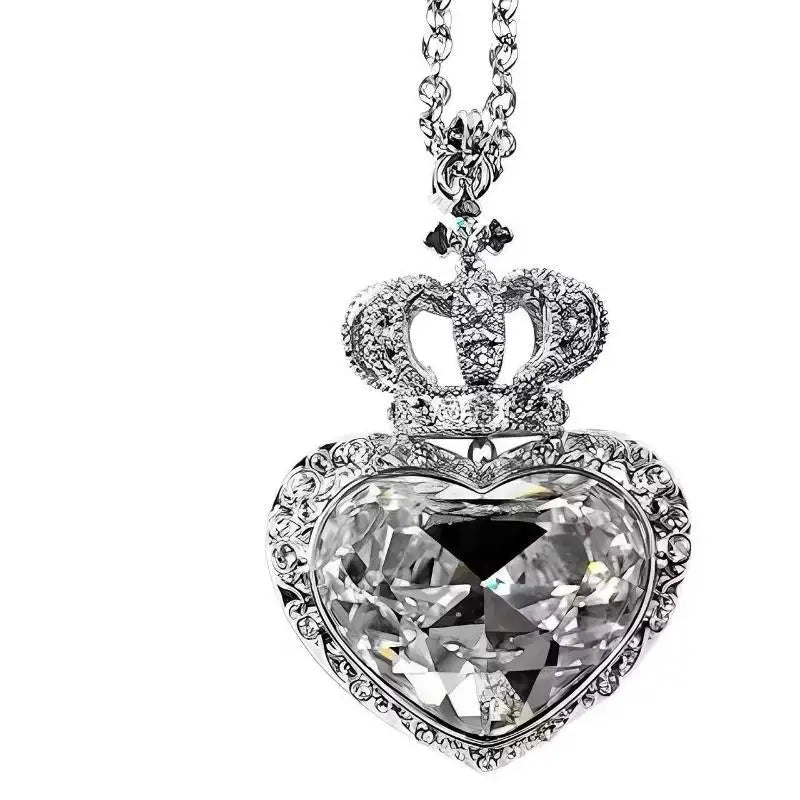 Crown Heart Crystal Pendant Necklace | Elegant Women's Jewelry