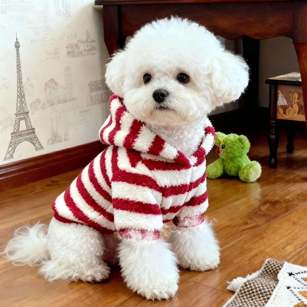 Fleece Dog Sweatshirt with Hat – Striped Winter Puppy Hoodie
