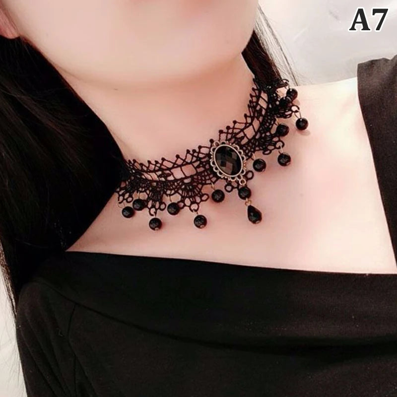 Gothic Crystal Lace Choker Necklace | Neo-Victorian Women's Jewelry