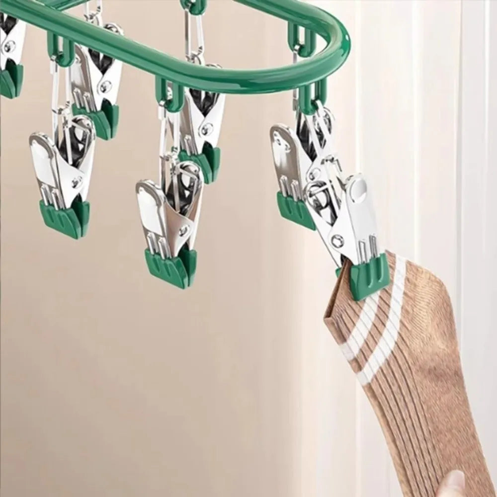 20-Clip Stainless Steel Clothes Drying Rack & Sock Organizer
