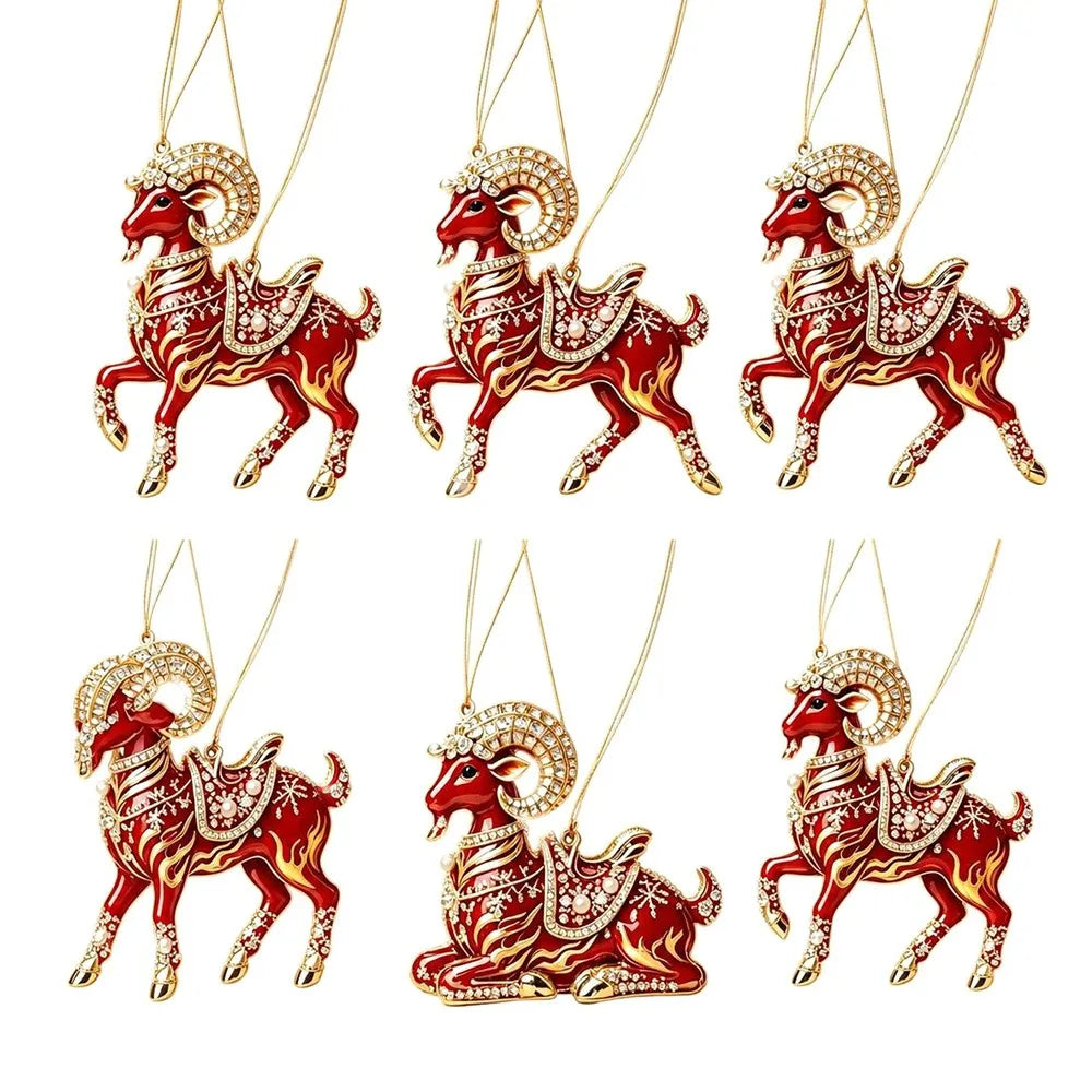 Rhinestone Acrylic Goat Hanging Ornaments – Zodiac Set 4–7 Pcs