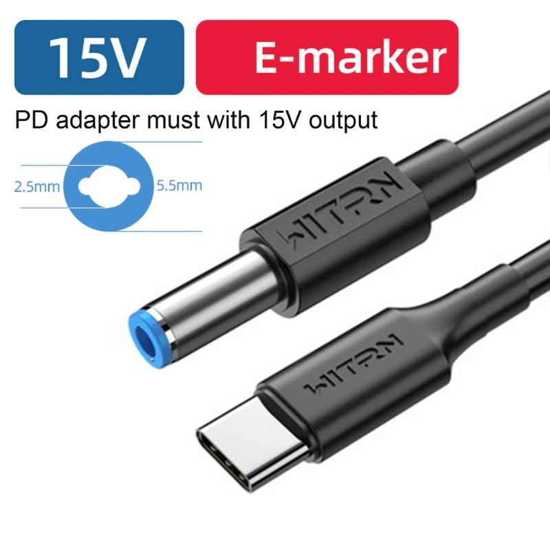 USB-C PD to 12V DC Barrel Converter Cable 5.5x2.5mm 120cm