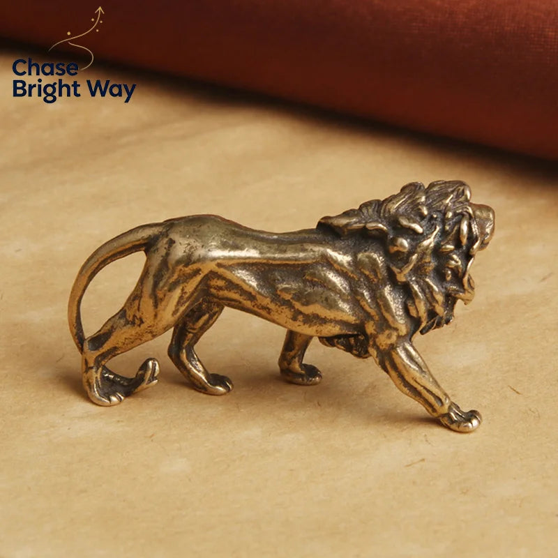 Vintage Brass Lion Miniature Figurine – Metal Desk Statue Décor