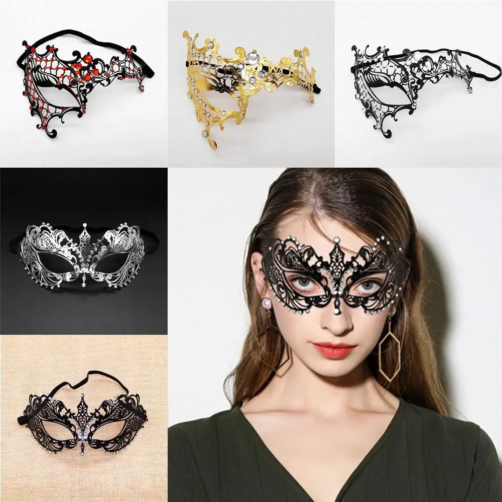 Vintage Lace Metal Masquerade Half Face Mask – Diamond Inlay