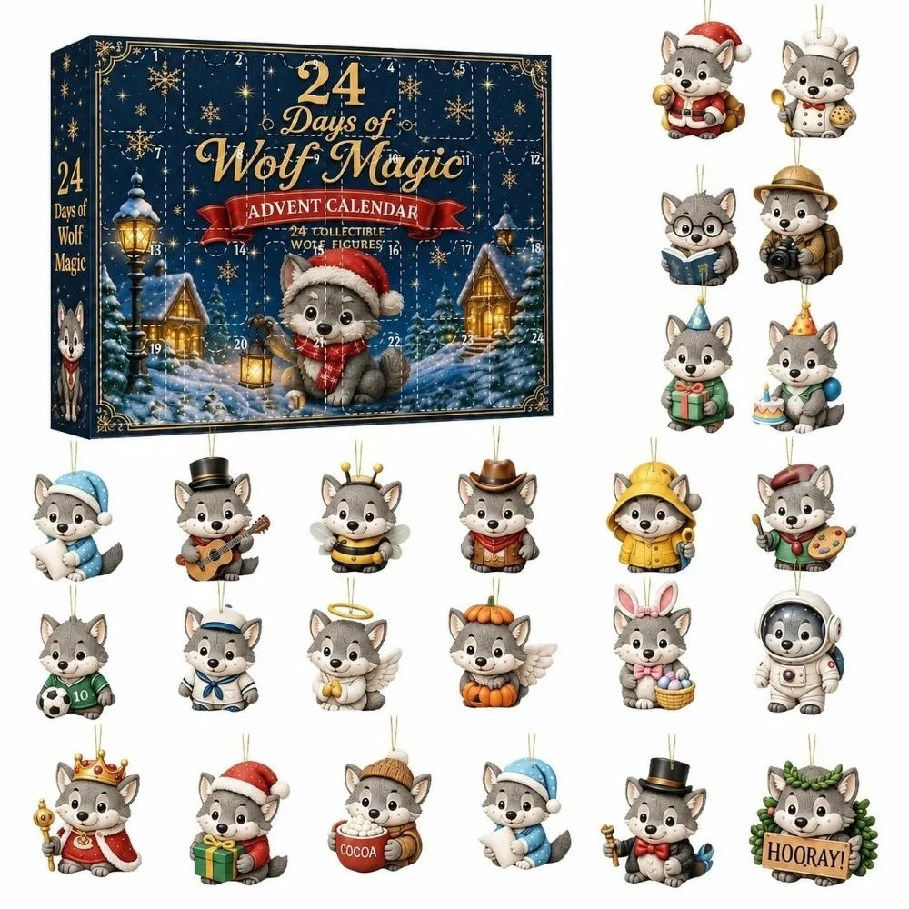 24-Piece Pug Advent Calendar – Acrylic Christmas Ornaments
