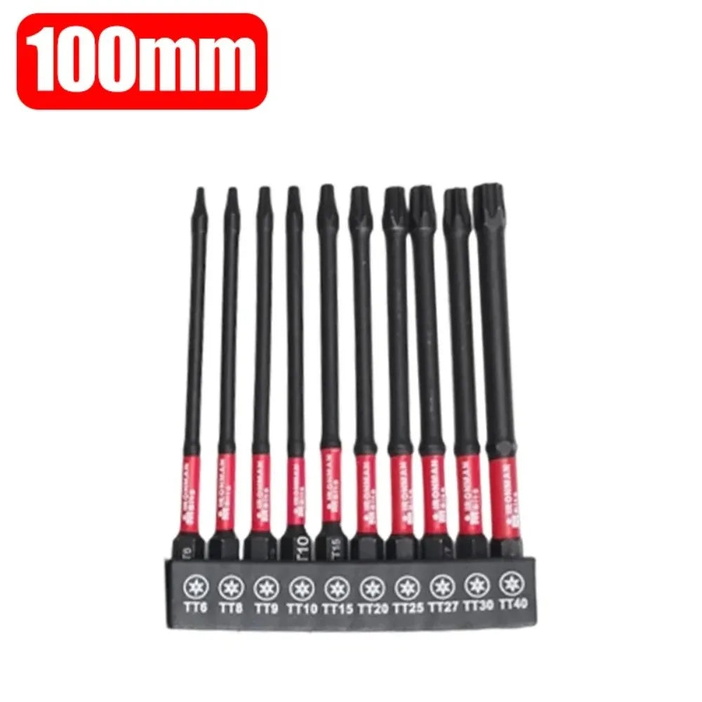 S2 Steel Magnetic Impact Screwdriver Bits Set – Torx 25–150mm