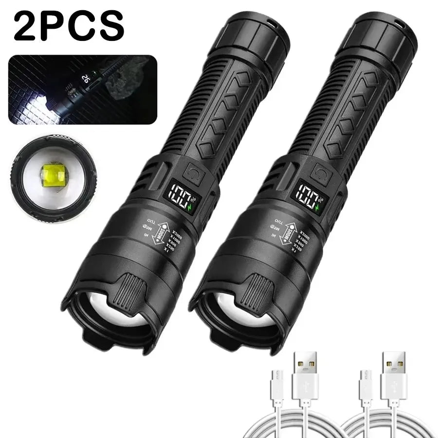 Tactical LED Flashlight 300000LM USB-C Rechargeable Zoom Torch