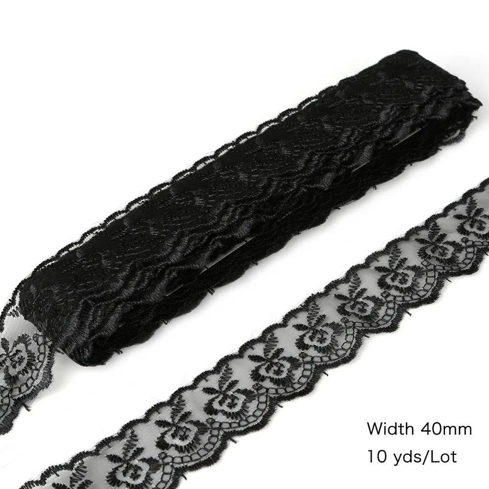 10 Yards Floral Embroidery Lace Trim – Hollow Polyester 40mm