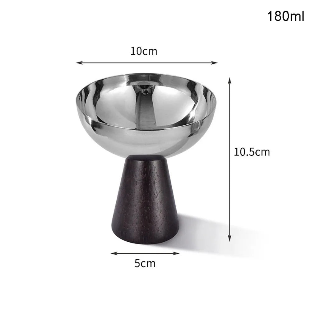 Stainless Steel Ice Cream Cup with Wooden Base | Dessert Bowl