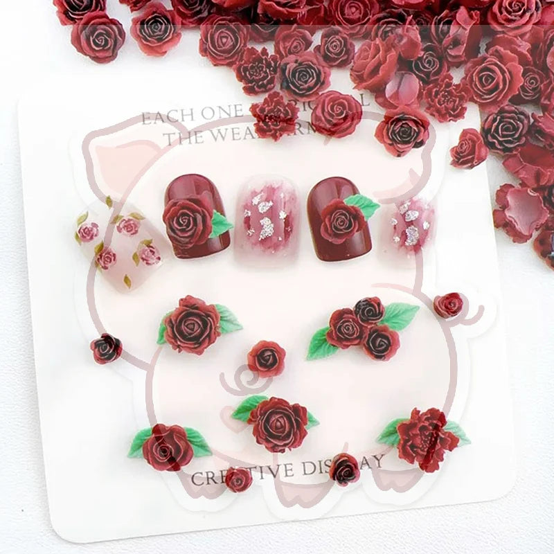 3D Luminous Rose Nail Art Charms – 30 Pcs Resin Flower Set