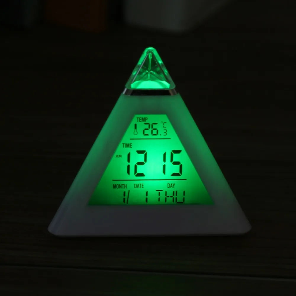 Pyramid LED Digital Alarm Clock – Color Changing Night Light