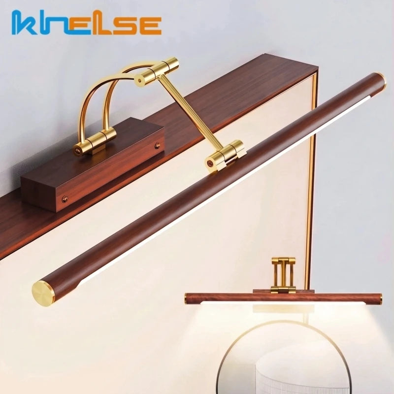 Retro LED Wall Lamp Walnut Wood Grain Foldable Arm Vanity Light