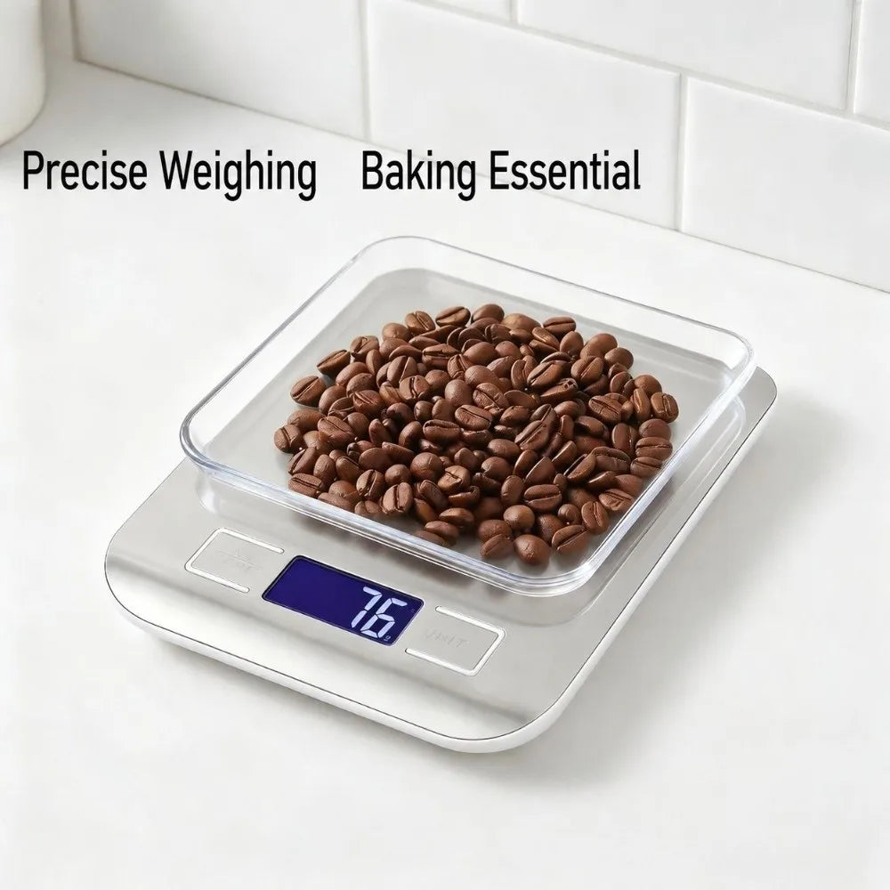 Digital Kitchen Scale LCD Tare Function 1g–10kg | Silver