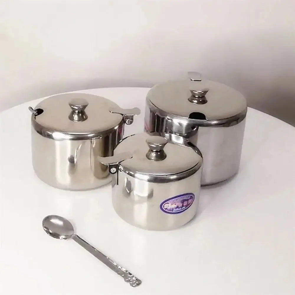Stainless Steel Sugar Spice Jar with Lid & Spoon | 3 Sizes