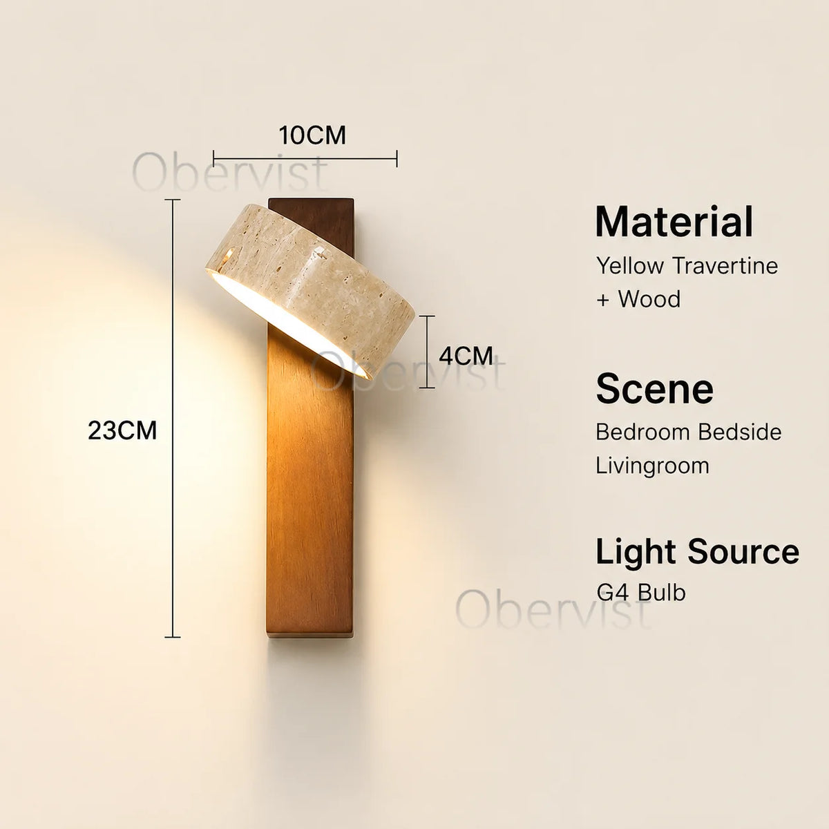 Wabi Sabi Travertine Wood Wall Sconce – Rotatable LED Light