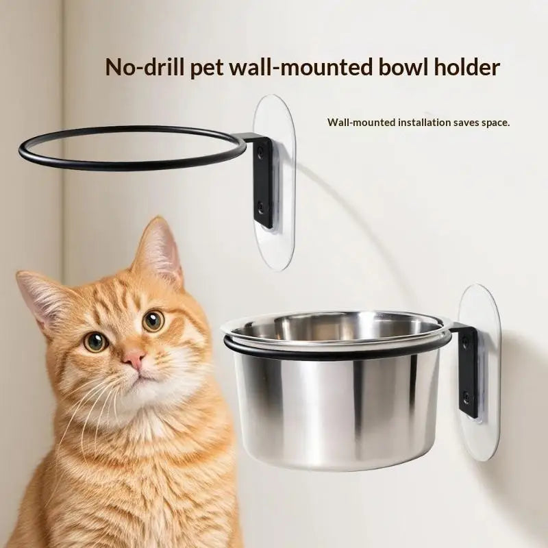 Wall Mounted Pet Bowl – No-Drill Stainless Steel Cat & Dog