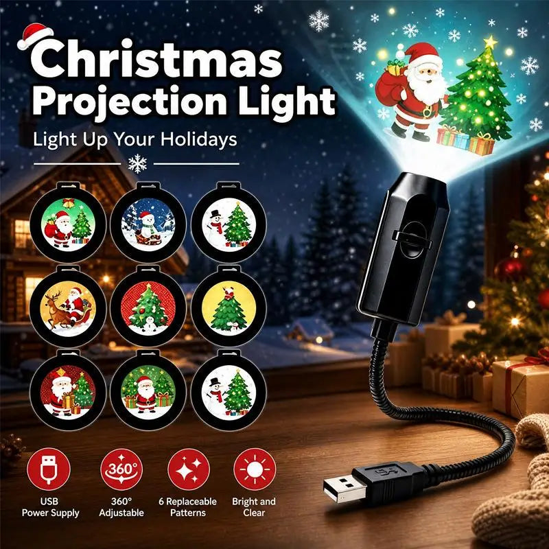 USB Holiday Projector Light – Swappable Christmas Scene Slides