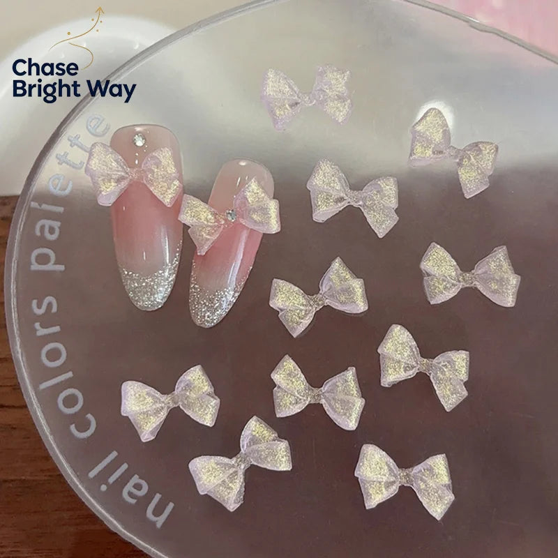 30-Pc Glitter Bow Resin Nail Art Charms – DIY Nail Decoration