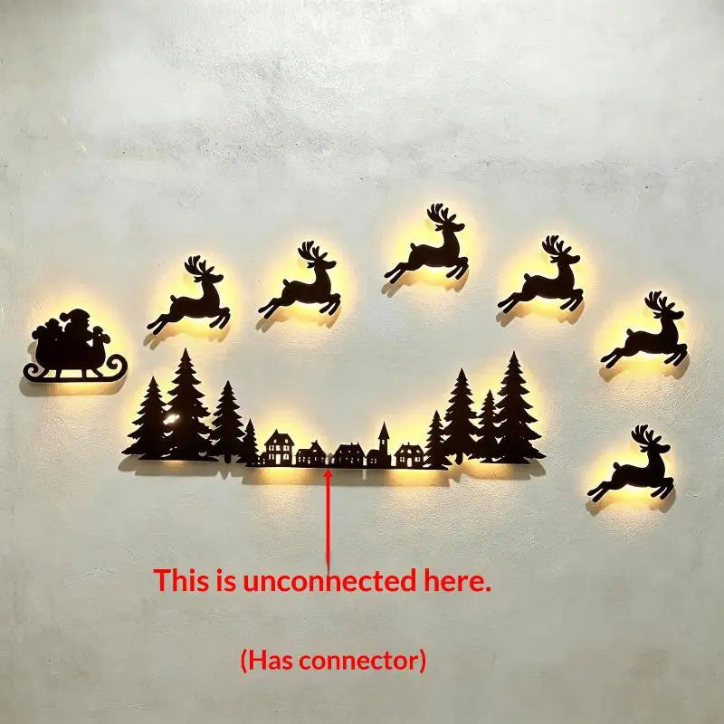 Lighted Santa Sleigh Reindeer Christmas Wall Décor Remote Set