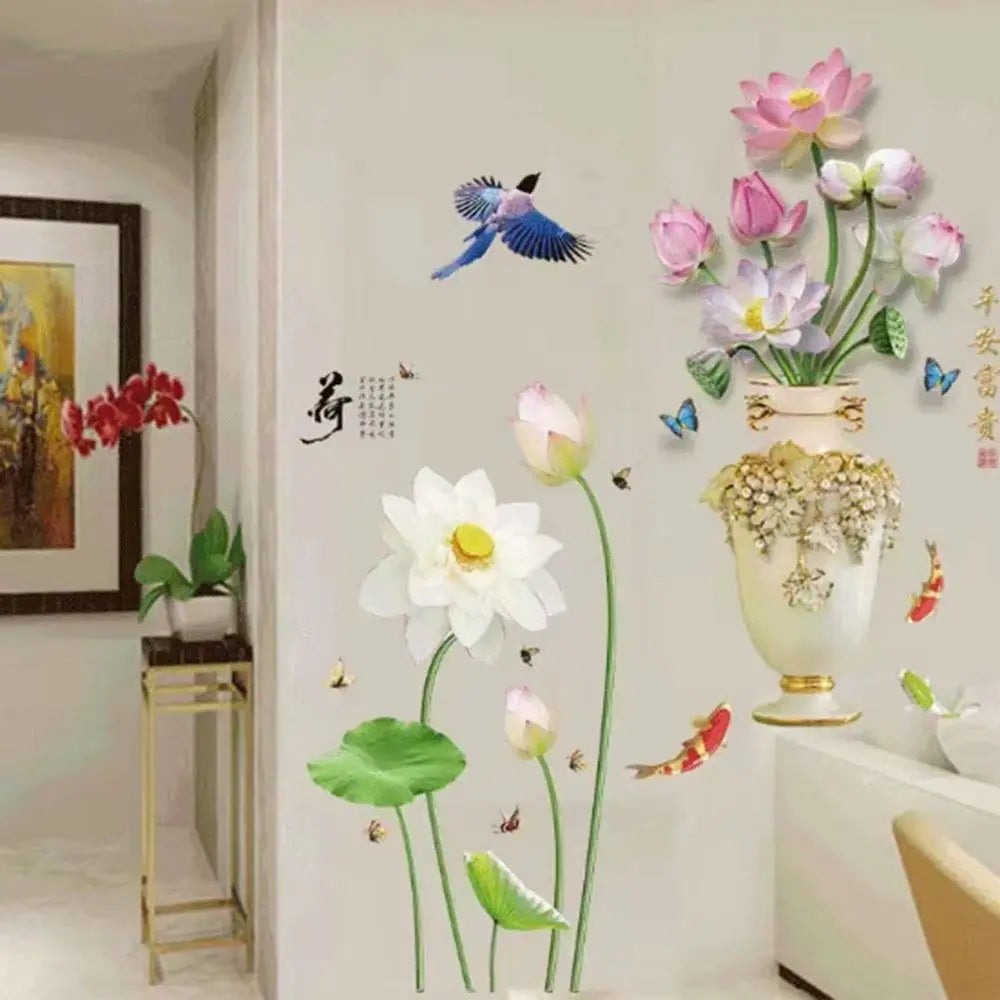 Koi Fish Lotus 3D Static Cling Glass Window Wall Decal