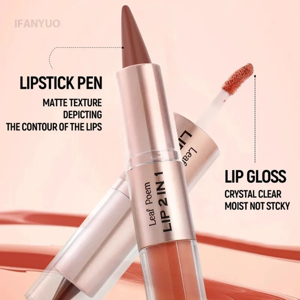 2-in-1 Lip Liner & Crystal Lip Gloss Duo – Matte + Glossy