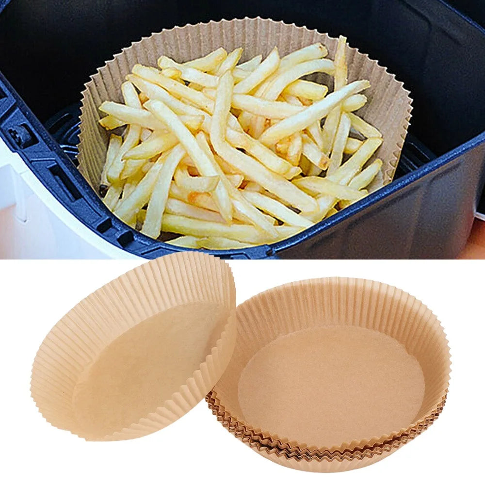 100-Pack Round Air Fryer Paper Liners – Non-Stick Baking Sheets