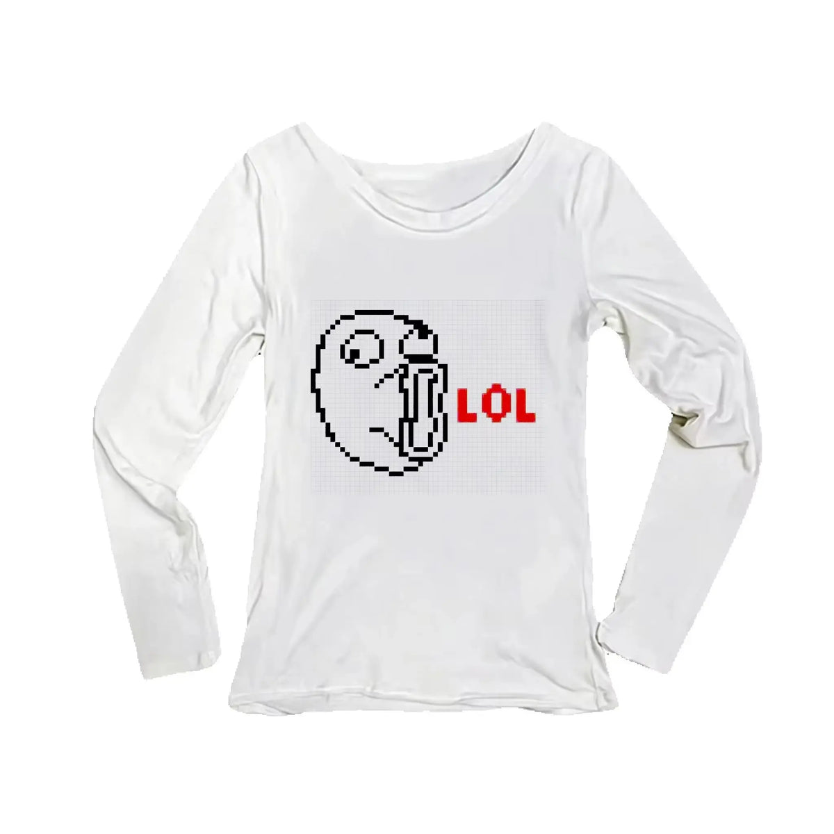 Women's Y2K Pixel Meme Long Sleeve Slim Fit Tee | Graphic Top