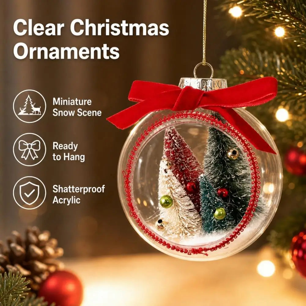 Shatterproof Clear Christmas Ball Ornament 3D Winter Scene 10cm