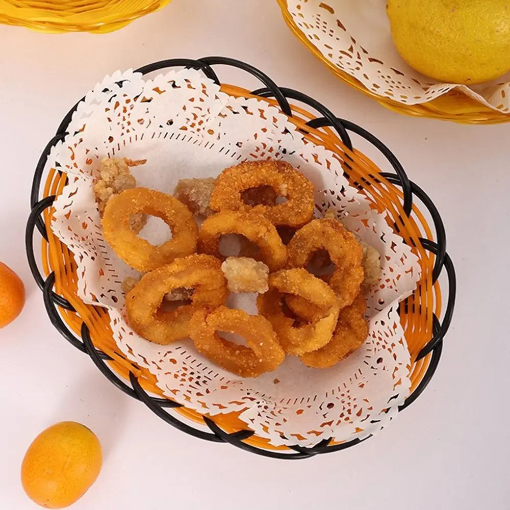Woven Rattan-Style Plastic Basket – Bread, Snack & Fruit Serving