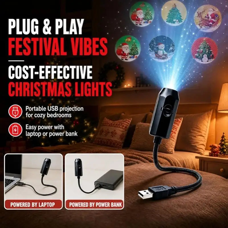 USB Holiday Projector Light – Swappable Christmas Scene Slides