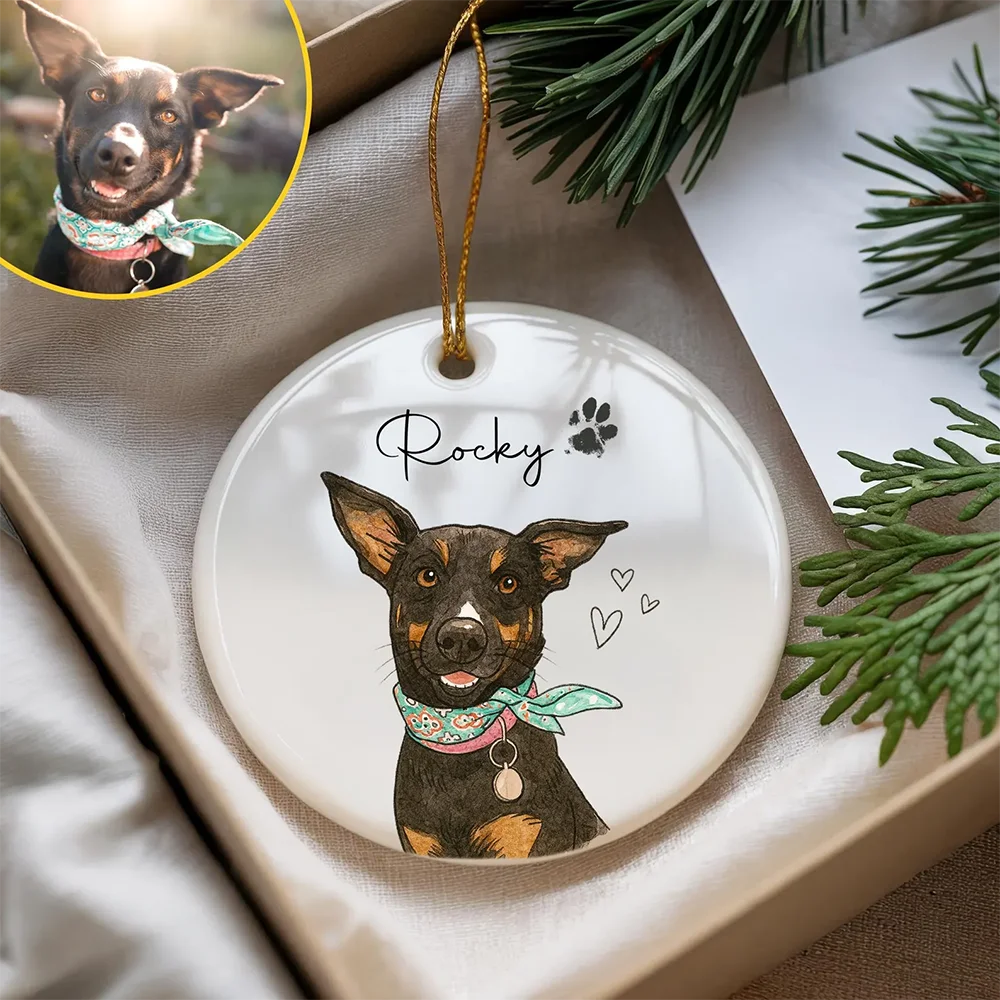 Personalized Watercolor Pet Photo Ornament | Custom Dog & Cat