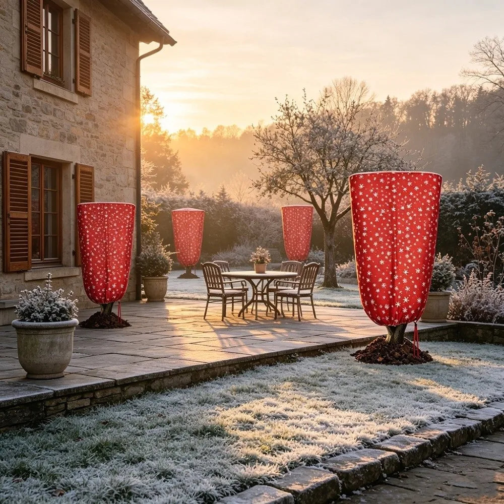 Non-Woven Plant Frost Cover | Snowflake Print, Zipper & Drawstring