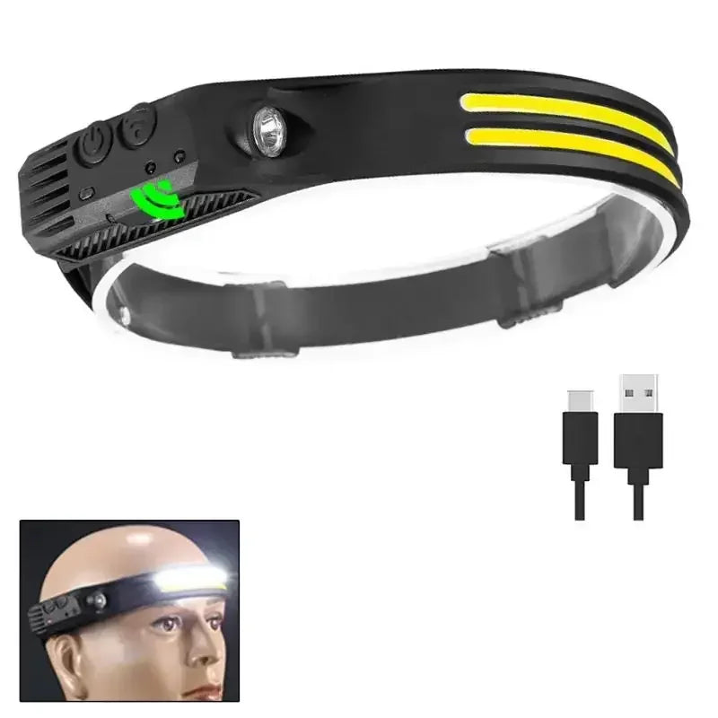 USB Rechargeable COB LED Sensor Headlamp – Camping & Fishing